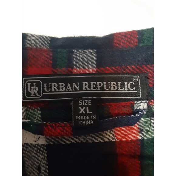 NWOT Urban Republic XL Flannel Shirt Red Blue Plaid Slim Button Up Long Sleeves - Picture 7 of 10